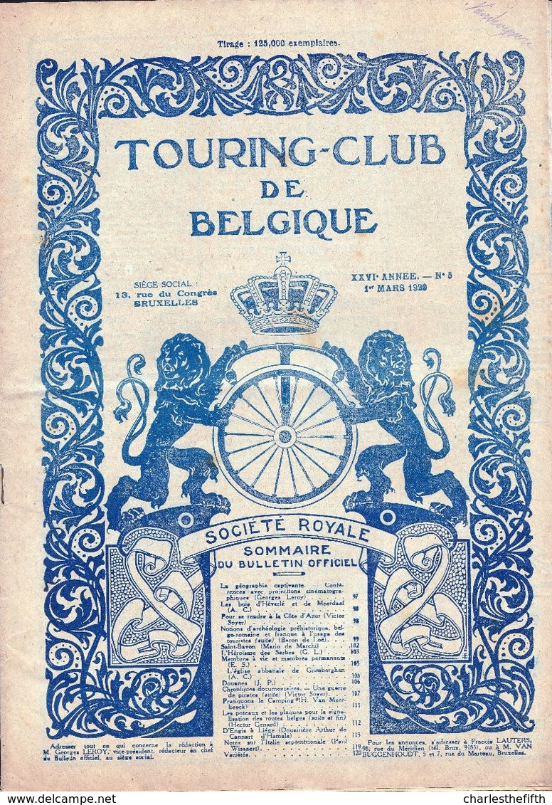 TOURING CLUB Du 1er Mars 1920 - Reportages LA CHASSE AUX SOUS-MARINS + VILLAGES D' ENGIS A LIEGE - Documentos Históricos