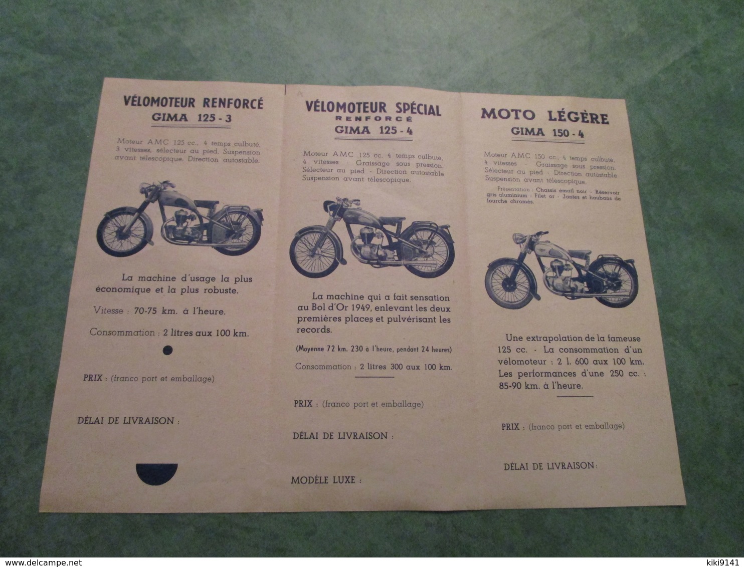 Vélomoteurs - Motos GIMA - 24, Avenue Pasteur à CHAMALIERES (dépliant 3 Volets) - Motos