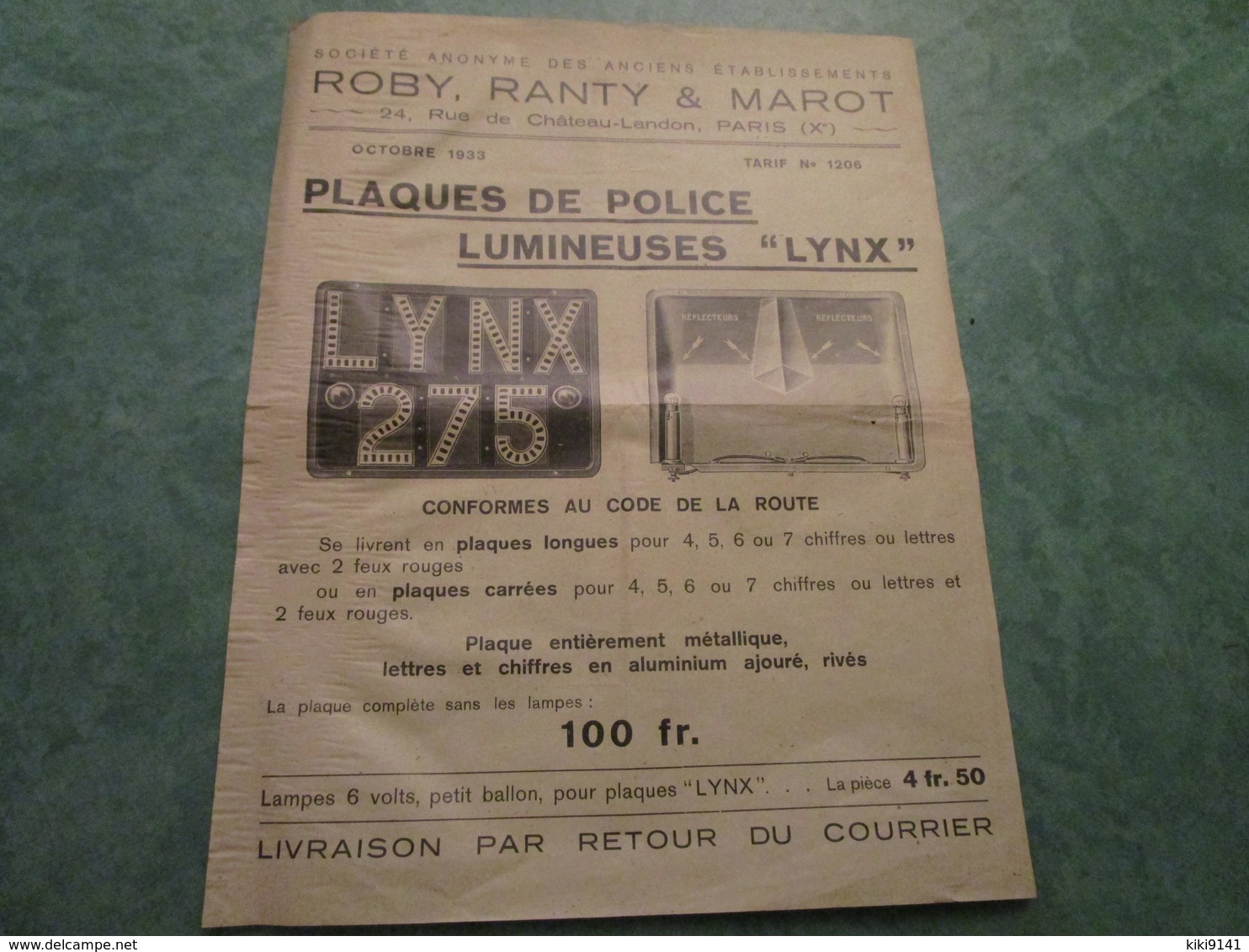 ROBY, RANTY & MAROT . Plaques De Police Lumineuses "LYNX" - Motos