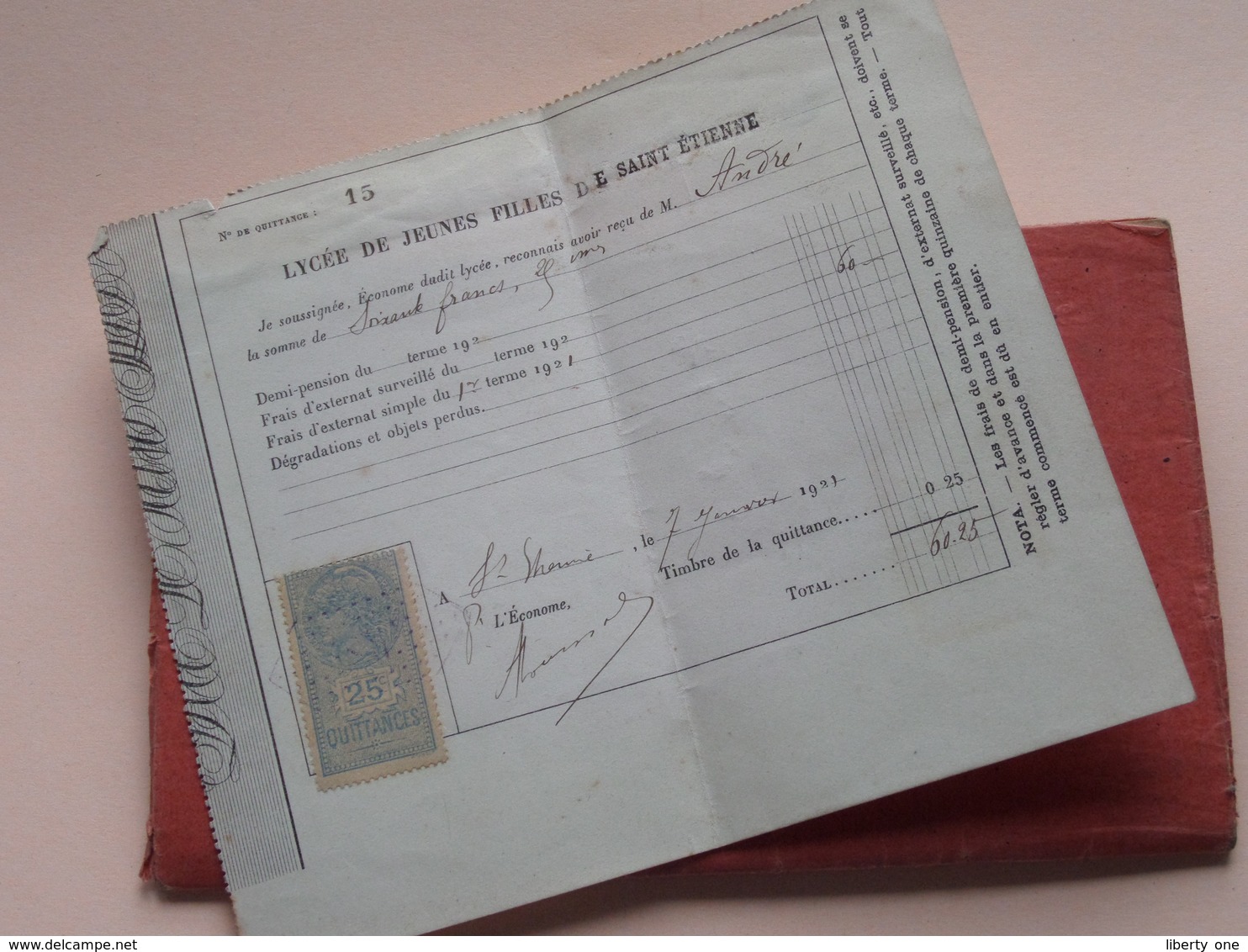 Carnet de Correspondance LYCEE de JEUNES FILLES de SAINT-ETIENNE ( Simonne André ) Anno 1921/22 - Dir. J. ANCEL !