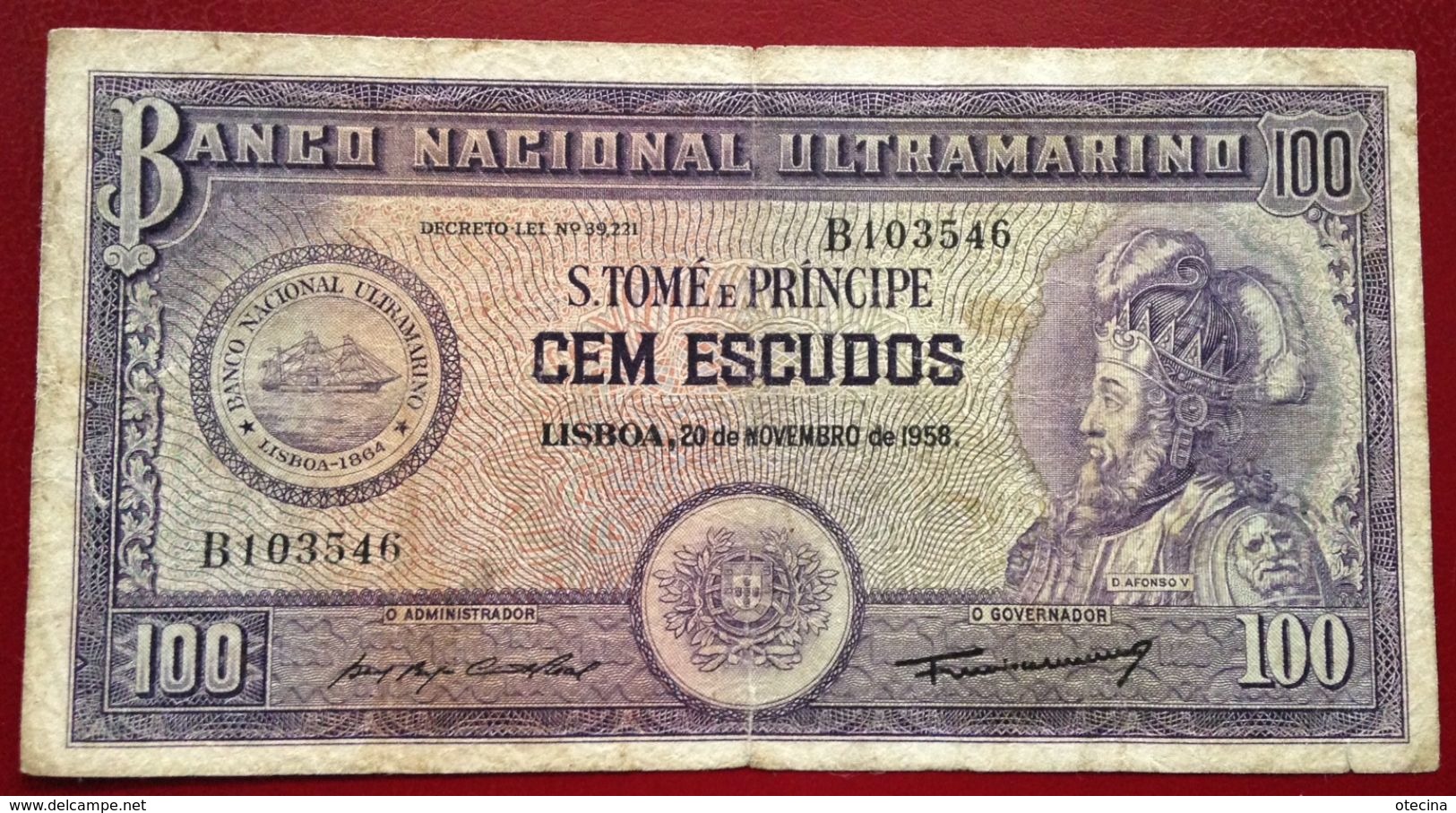 # SAO TOMÉ ET PRINCIPE 100 Escudos 20/11/1958 P38 TB (F)  *Rare* - Sao Tomé Et Principe