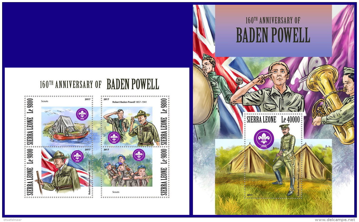 SIERRA LEONE 2017 MNH** Scouts Pfadfinder Robert Baden Powell M/S+S/S - OFFICIAL ISSUE - DH1801 - Ungebraucht