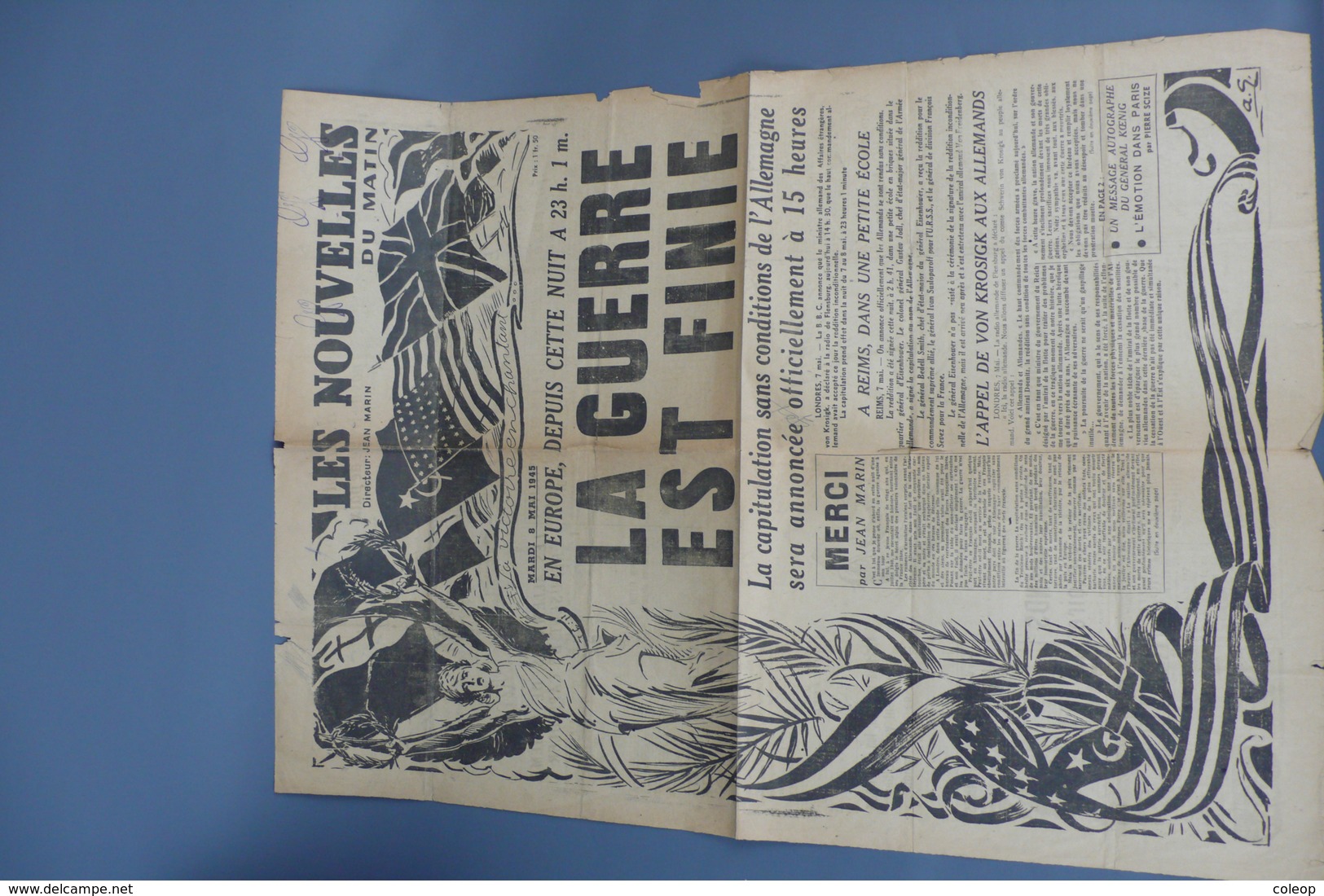 Journal De La Capitulation Allemande 8 Mai 1945 Nouvelles Du Matin - Autres & Non Classés