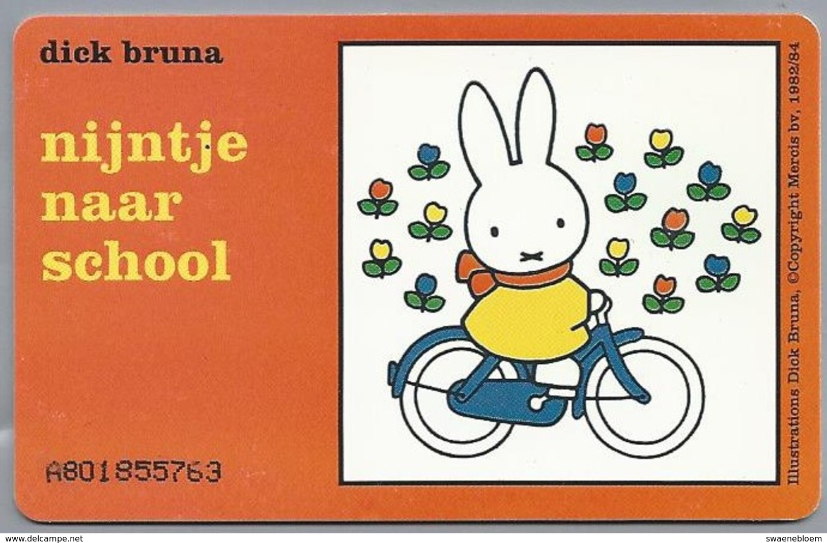 NL.- Telefoonkaart. PTT Telecom. 10 Gulden. € 4,54. Dick Bruna. Nijntje Naar School. A801 - Stripverhalen