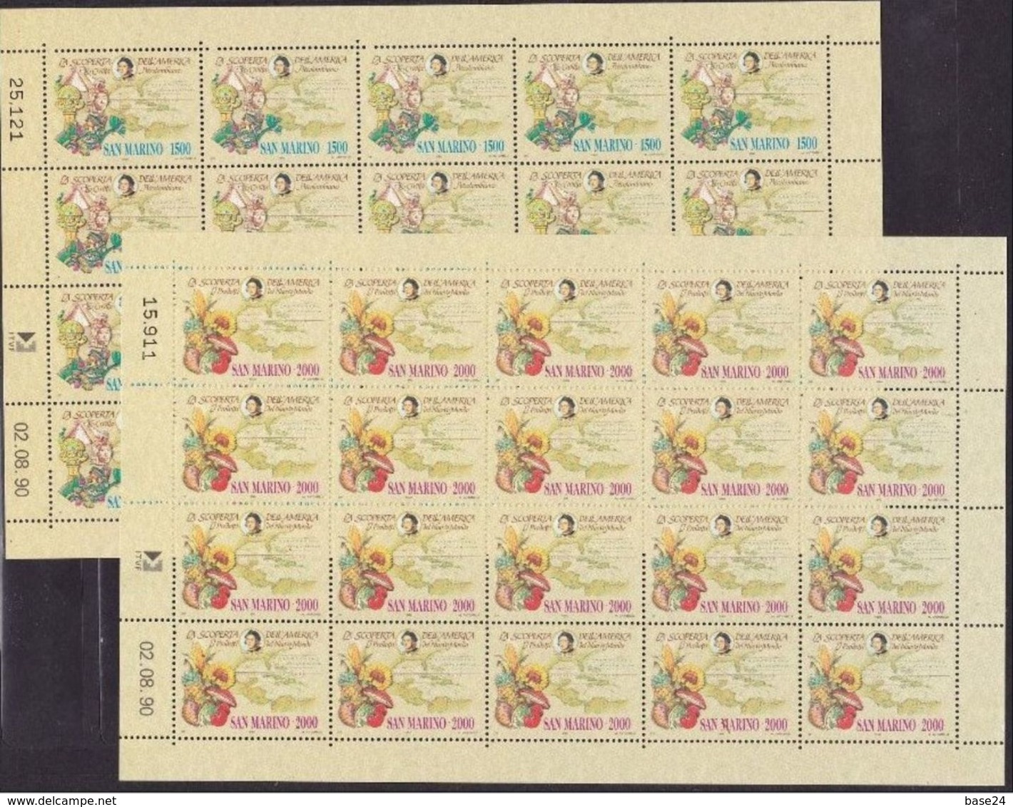 1990 San Marino Saint Marin CRISTOFORO COLOMBO 20 Serie Di 2v. In Fogli MNH** Sheets - Cristoforo Colombo