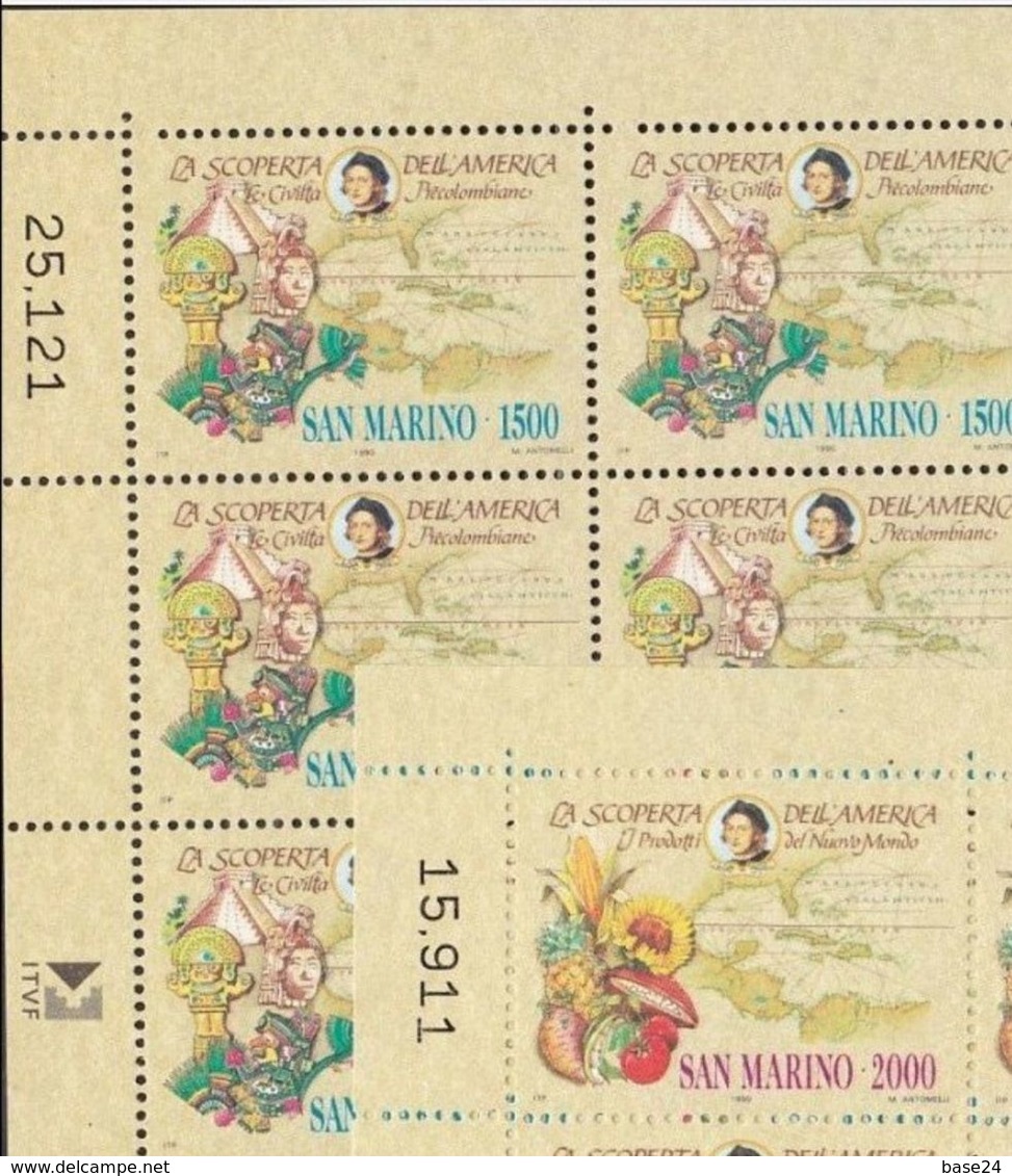 1990 San Marino Saint Marin CRISTOFORO COLOMBO 20 Serie Di 2v. In Fogli MNH** Sheets - Cristoforo Colombo