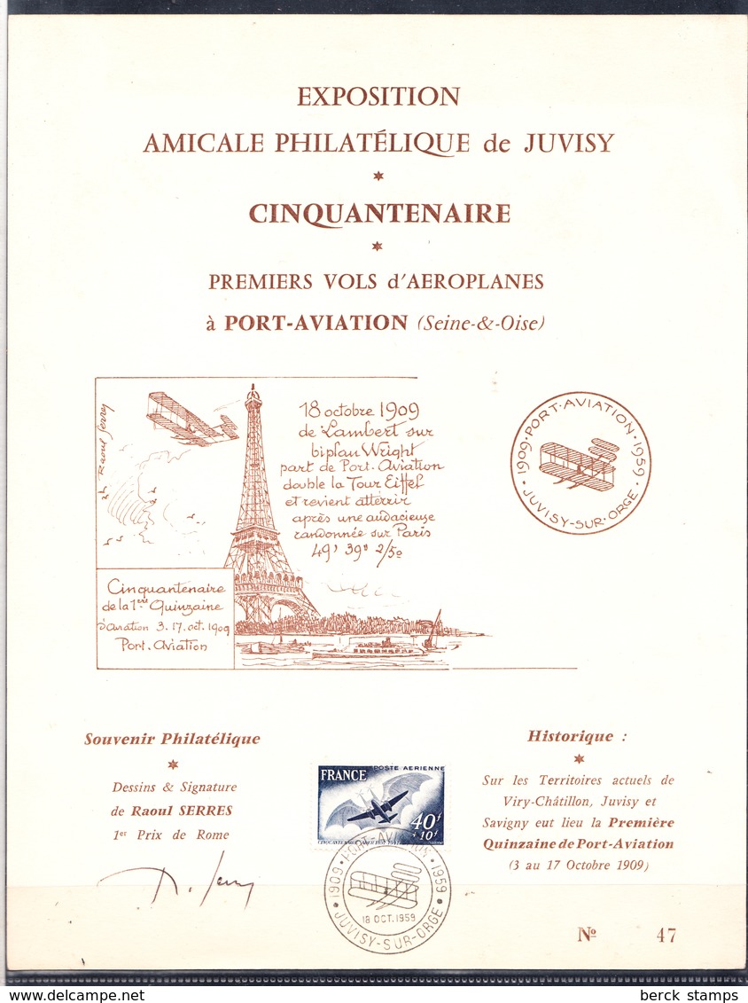 FRANCE - PORT- AVIATION - CINQUANTENAIRE DES PREMIERS VOLS D'AEROPLANE. 1909-1959. - 1927-1959 Covers & Documents