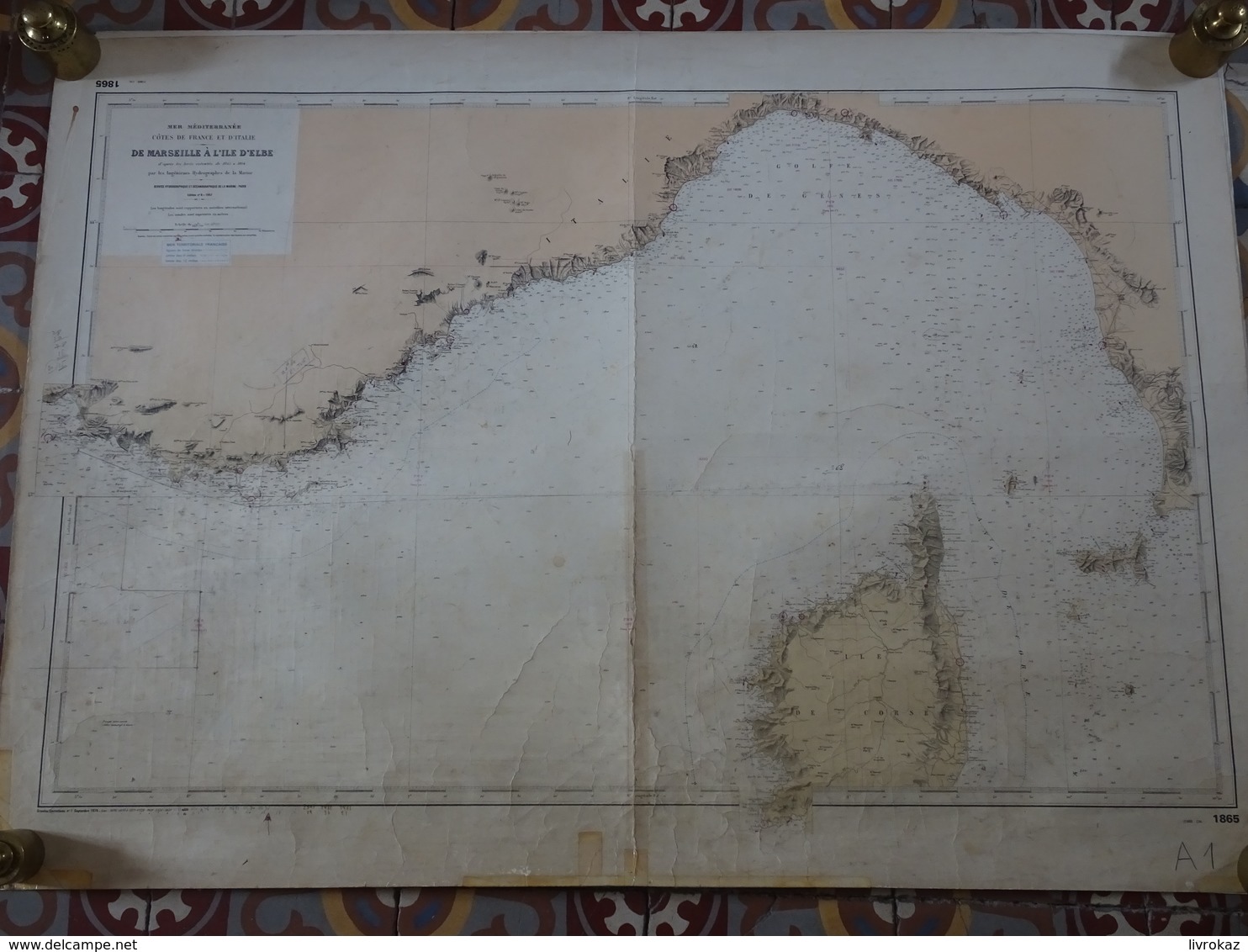 Carte Marine Papier De Marseille à L'île D'Elbe, 1/448700ème, N° 1865, N°6 De 1957, Ingénieurs Hydrographes De La Marine - Cartes Marines