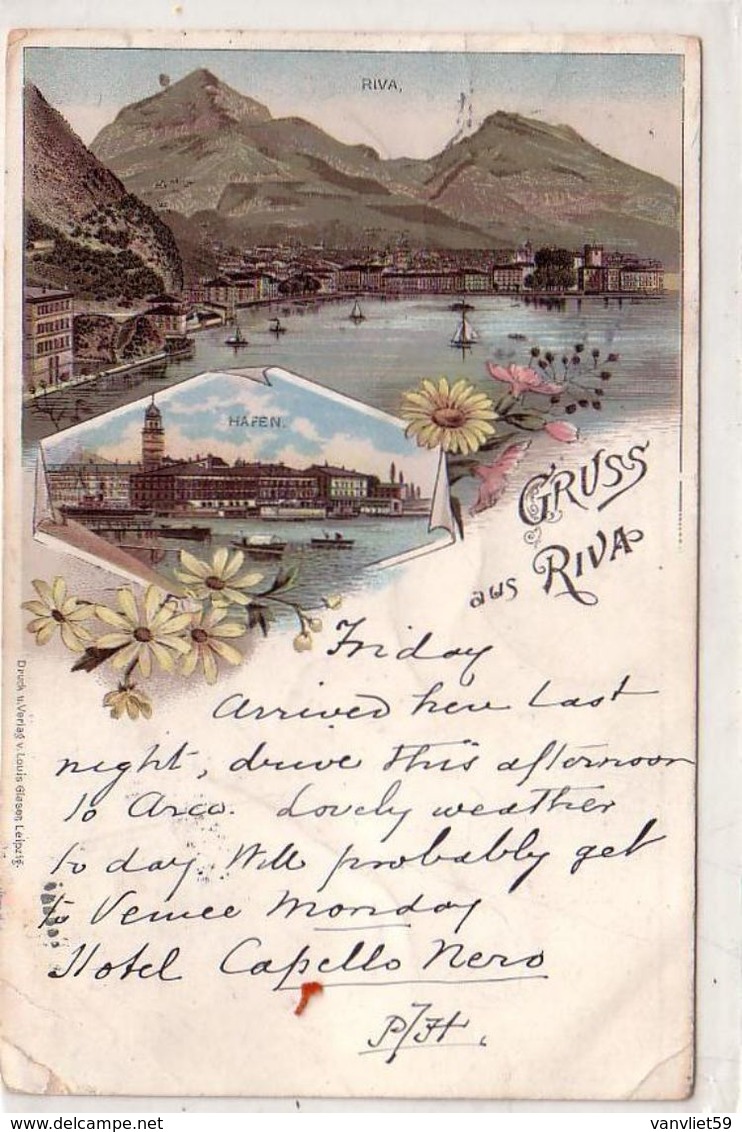 RIVA-TRIENT-TRENTO-LAGO DI GARDA-GRUSS AUS RIVA-LITHO MULTIVEDUTE-CARTOLINA VIAGGIATA IL 25-4-1896 - Trento