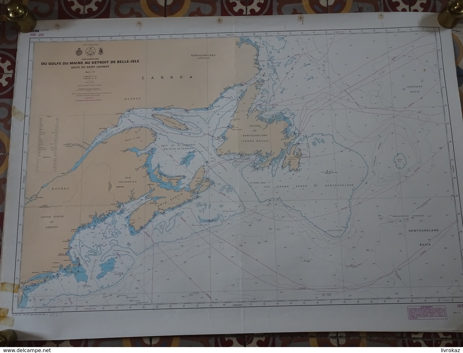 Carte Marine Papier Du Golfe Du Maine Au Détroit De Belle-Isle, Saint-Laurent, Canada, Terre Neuve, Edition N°2 De 1977 - Cartas Náuticas