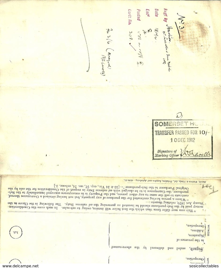 United Kingdom 1912 Transfer Of Shares Of Stock Document With Cancelled Revenue Stamp - Sonstige & Ohne Zuordnung