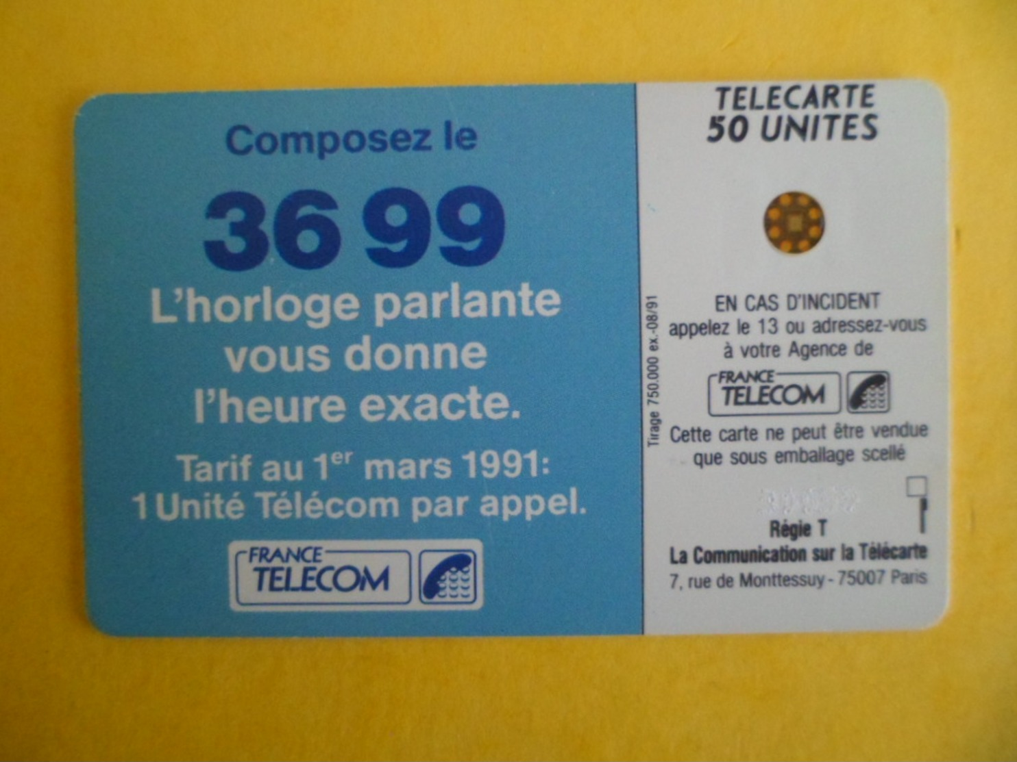 Carte Telephone Telecarte 50U. 100 Ans Observatoire De Paris Heure Nationale Horloge Parlante  Tirage 750 000 Ex 08/1991 - Publicité