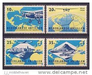 Ned-Antillen NVPH Nr 307/310 Postfris (MNH, Neuf Sans Charniere) 25 Jaar Luchtverbinding Met Nederland, Planes, Avions - Curaçao, Antilles Neérlandaises, Aruba