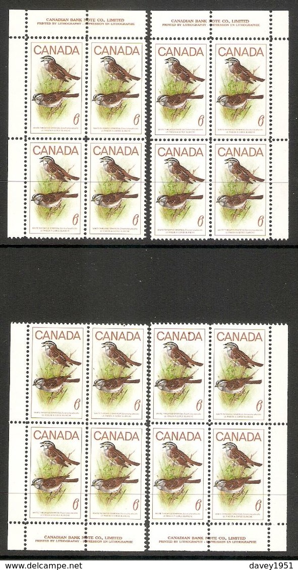 001486 Canada 1969 Birds Set Of Plate Blocks MNH ( 3 Scans) - Plate Number & Inscriptions