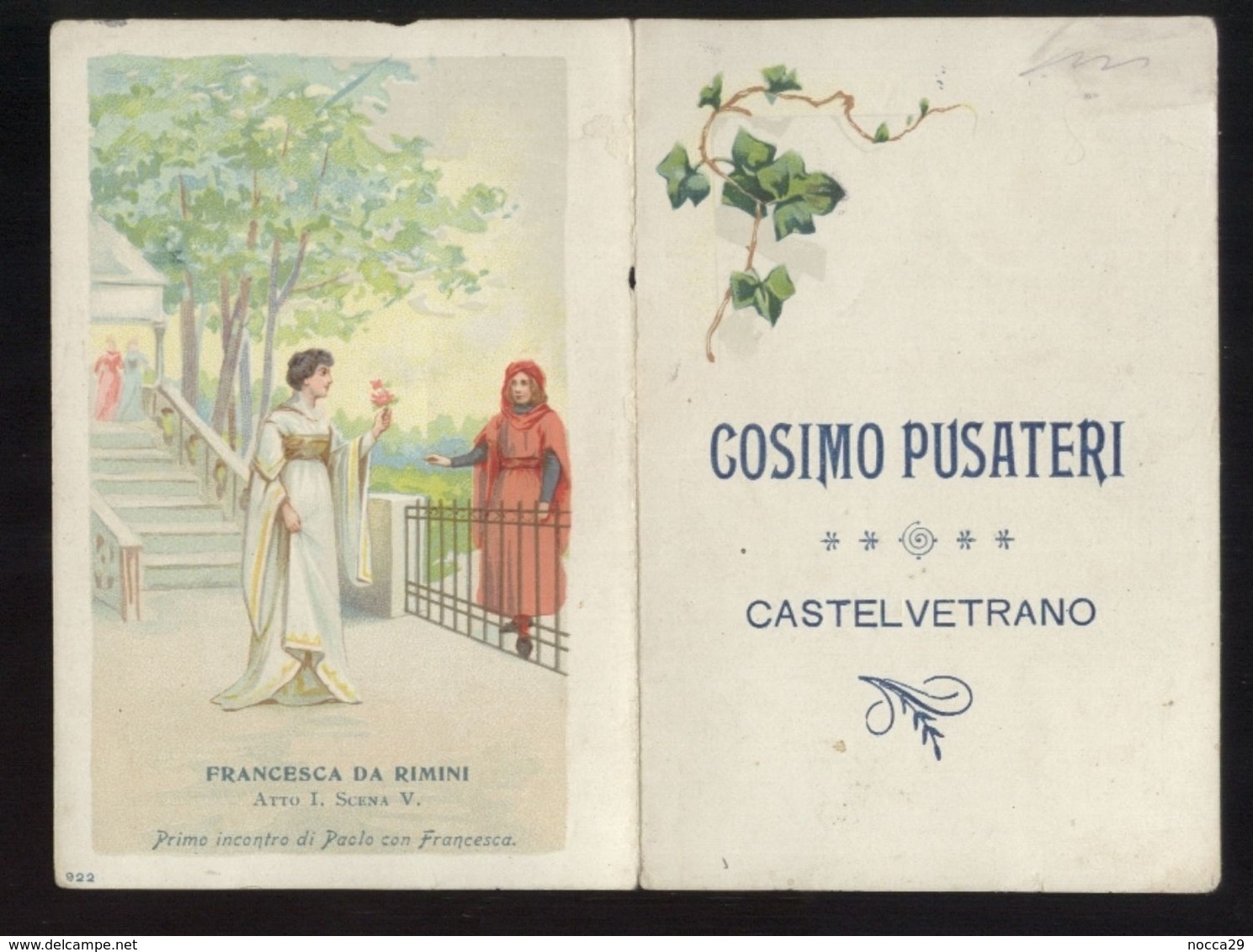 RARO CALENDARIETTO 1904 - CASTELVETRANO - CON SCENA DELL'OPERA " FRANCESCA DA RIMINI"  ( K466 ) - Tamaño Pequeño : 1901-20