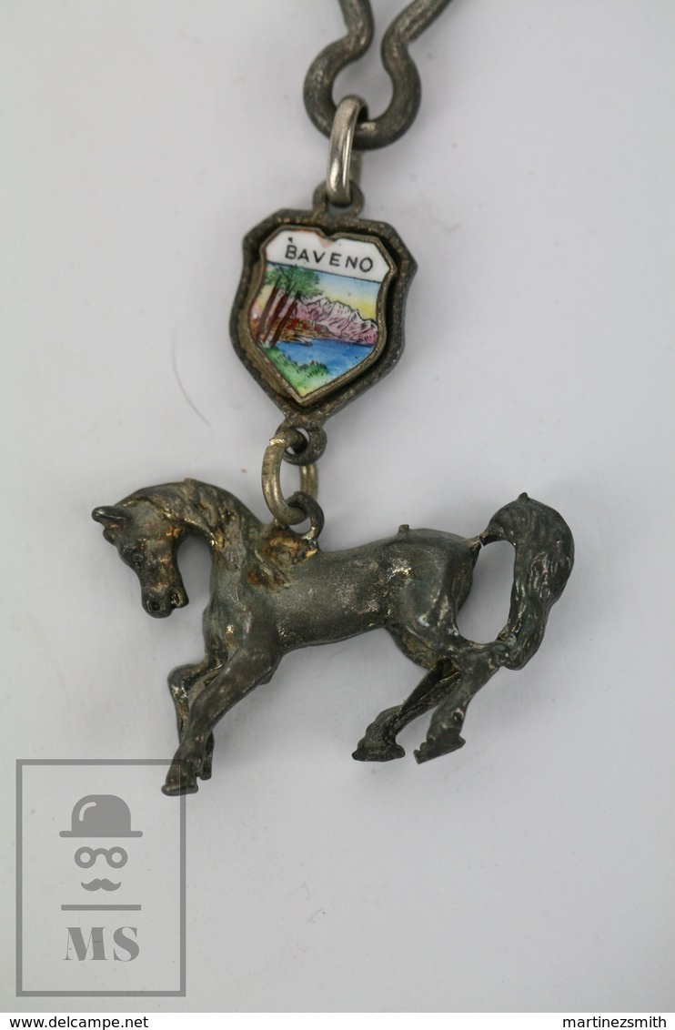 Vintage Italy Souvenir Keyring From Baveno - Horse Metal Figure - Llaveros