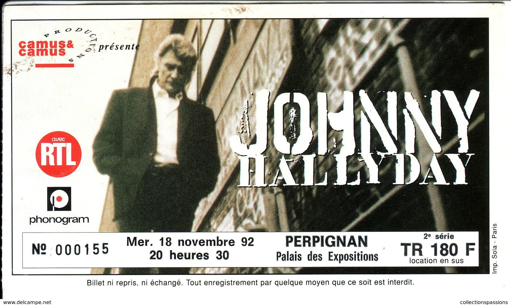 - Ticket De Concert - Johnny Hallyday - Perpignan 1992 - - Concert Tickets