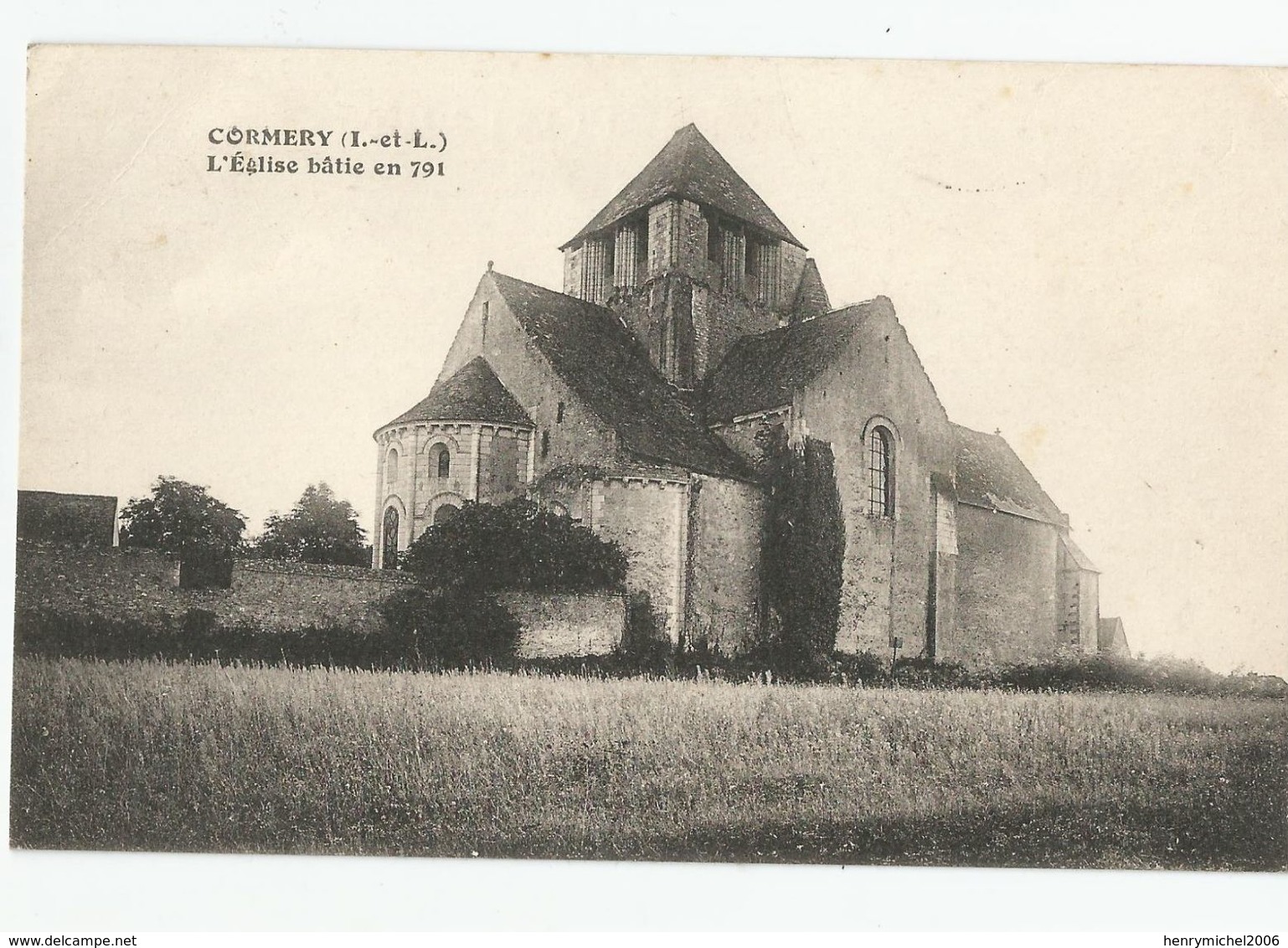 37 Indre Et Loire - Cormery L'église Batie En 791 , Timbres Pétain 60c A Moitié Cachet Tours 8/04/1944 - Guerre De 1939-45