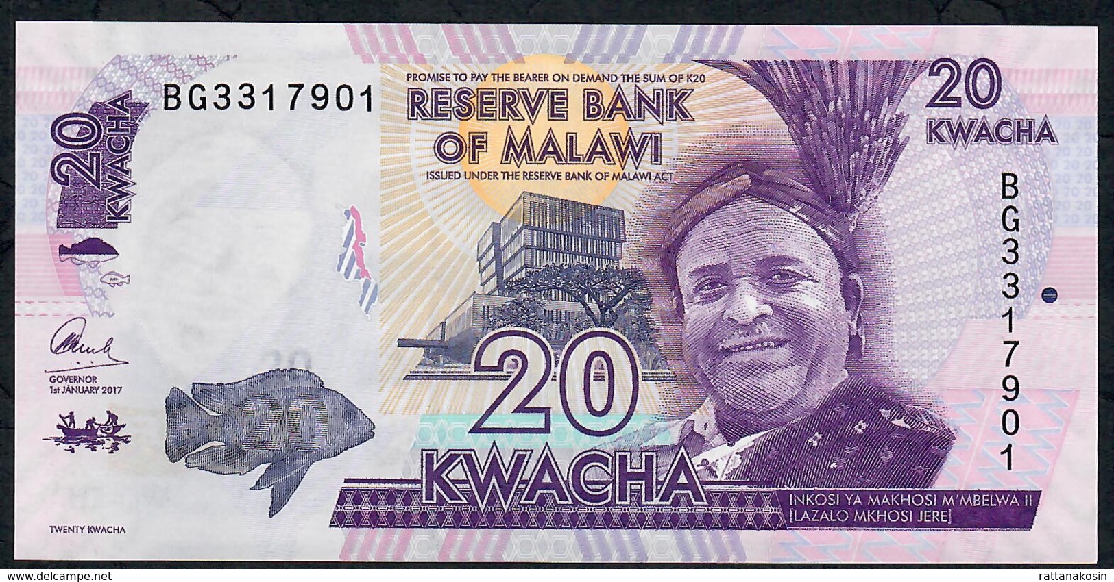 MALAWI P63d 20 KWACHA  2017 #BG   UNC. - Malawi