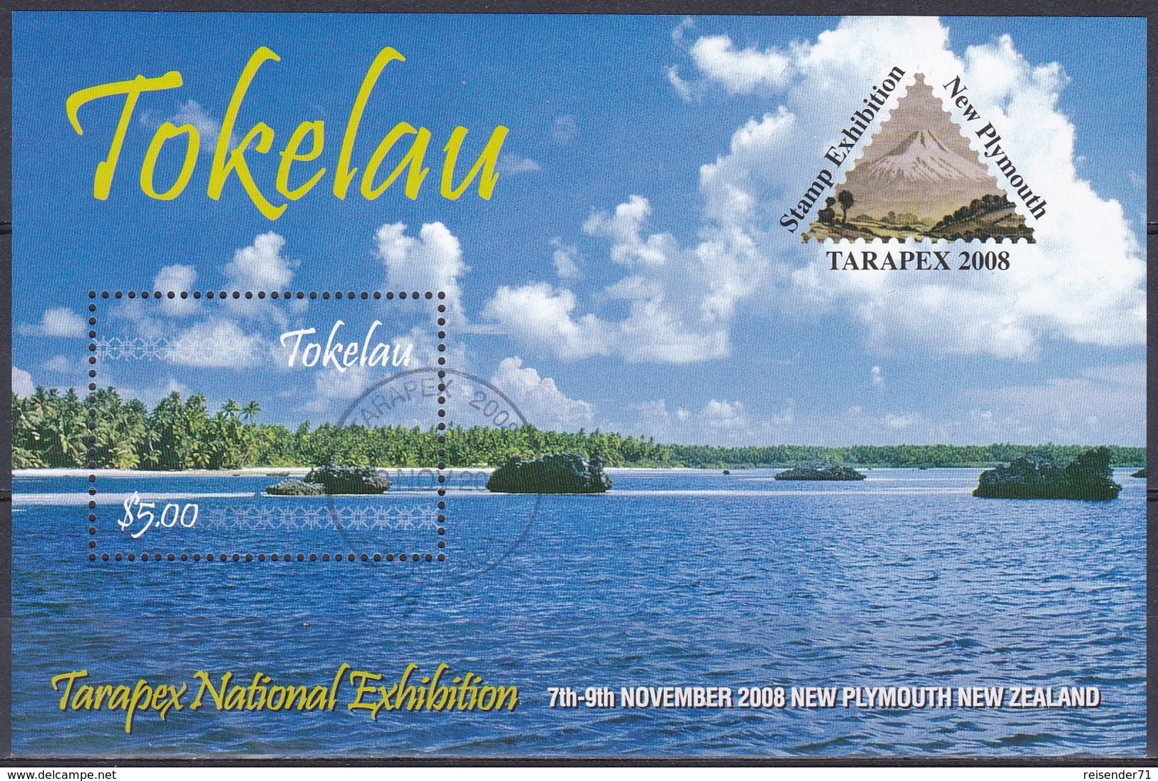 Tokelau 2008 Postwesen Philatelie Philately Briefmarkenausstellung TARAPEX Plymouth Inseln Küsten Palmen, Bl. 40 Gest. - Tokelau