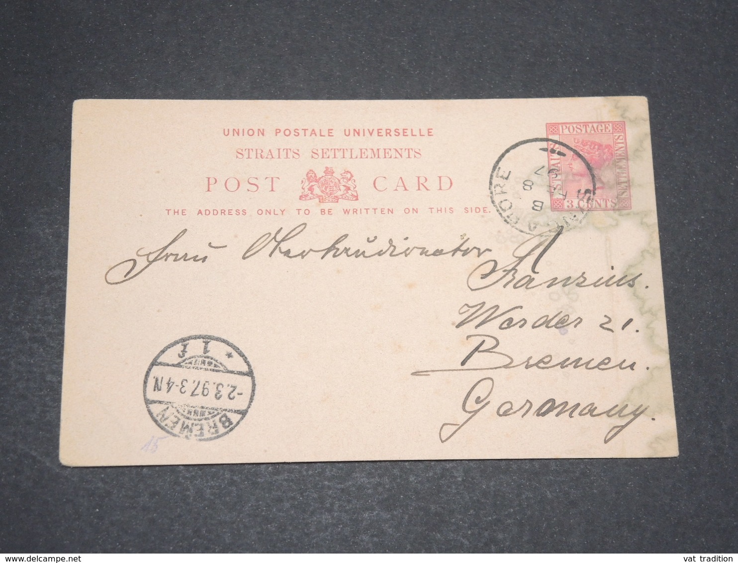 SINGAPOUR  - Entier Postal Pour L 'Allemagne En 1897 - L 14104 - Singapore (...-1959)