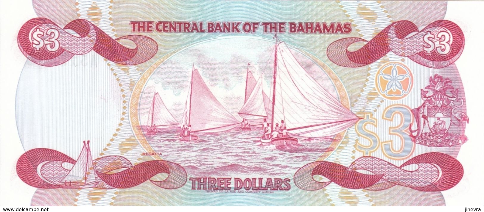 BAHAMAS 3 DOLLARS 1984 PICK 44 UNC - Bahamas