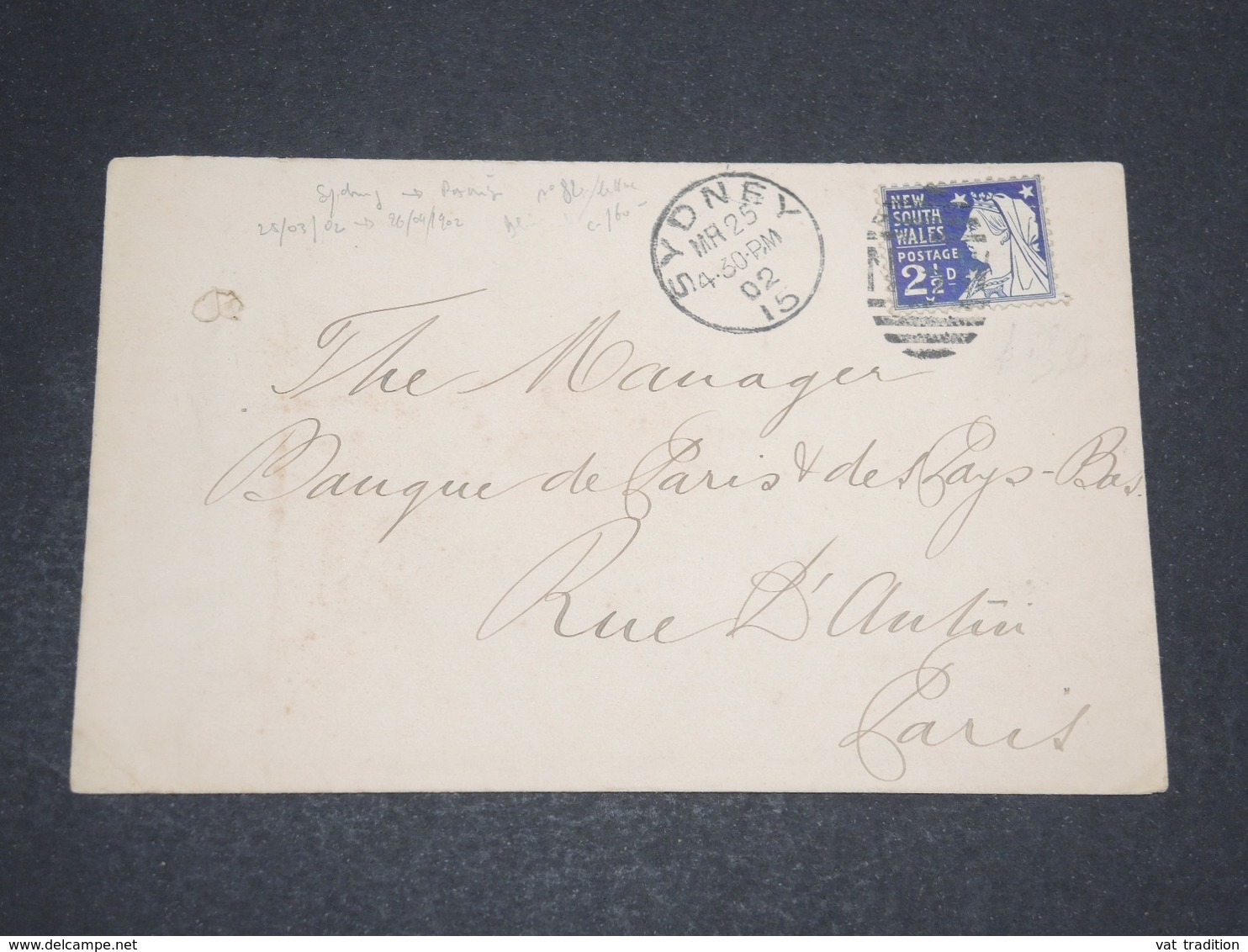 AUSTRALIE - Enveloppe De Sydney Pour Paris En 1902 - L 14108 - Briefe U. Dokumente