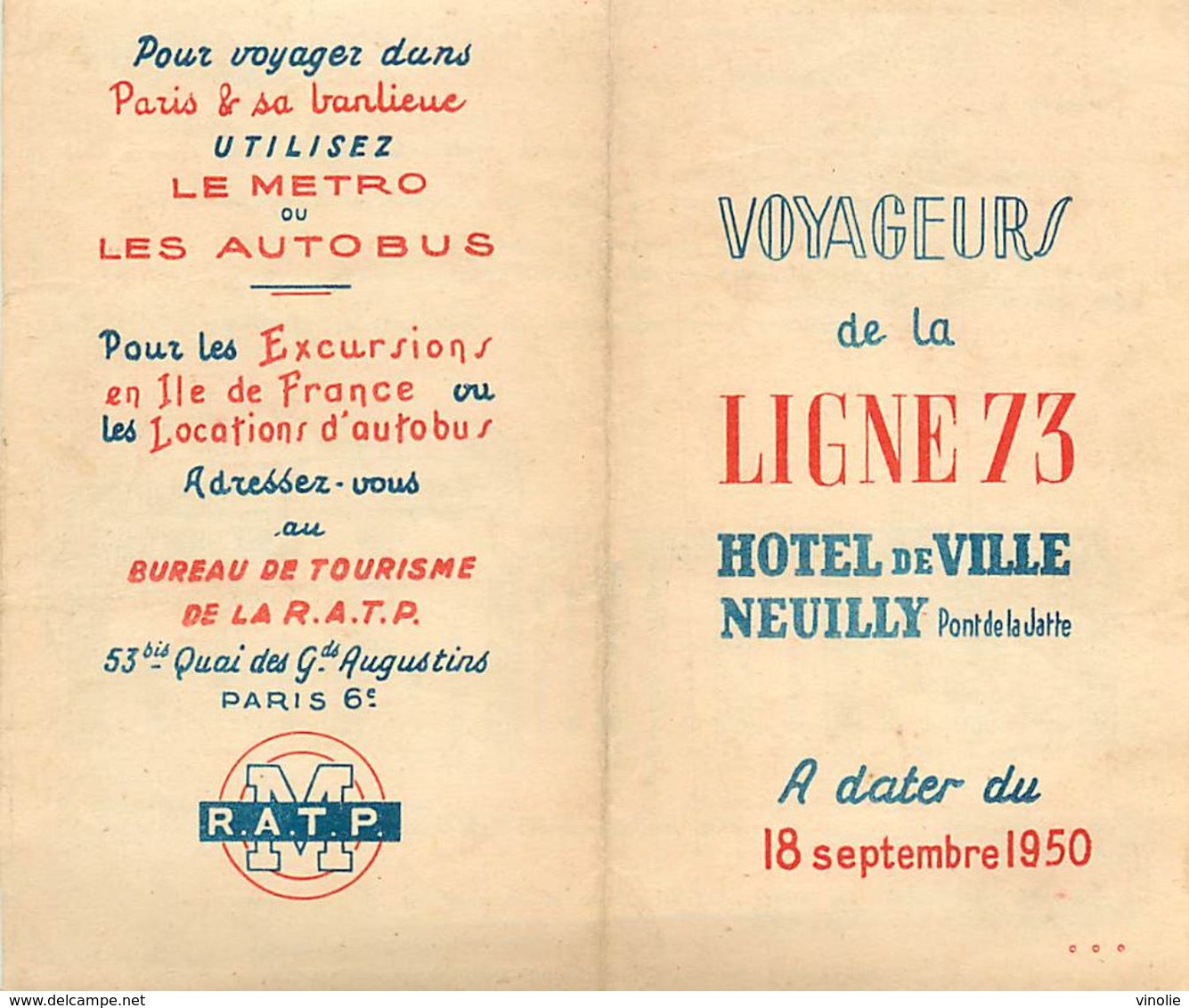 VP-GF.18-316 : LIGNE 73 HOTEL DE VILLE NEUILLY LA JATTE METRO RATP BUS PLAN - Autres & Non Classés