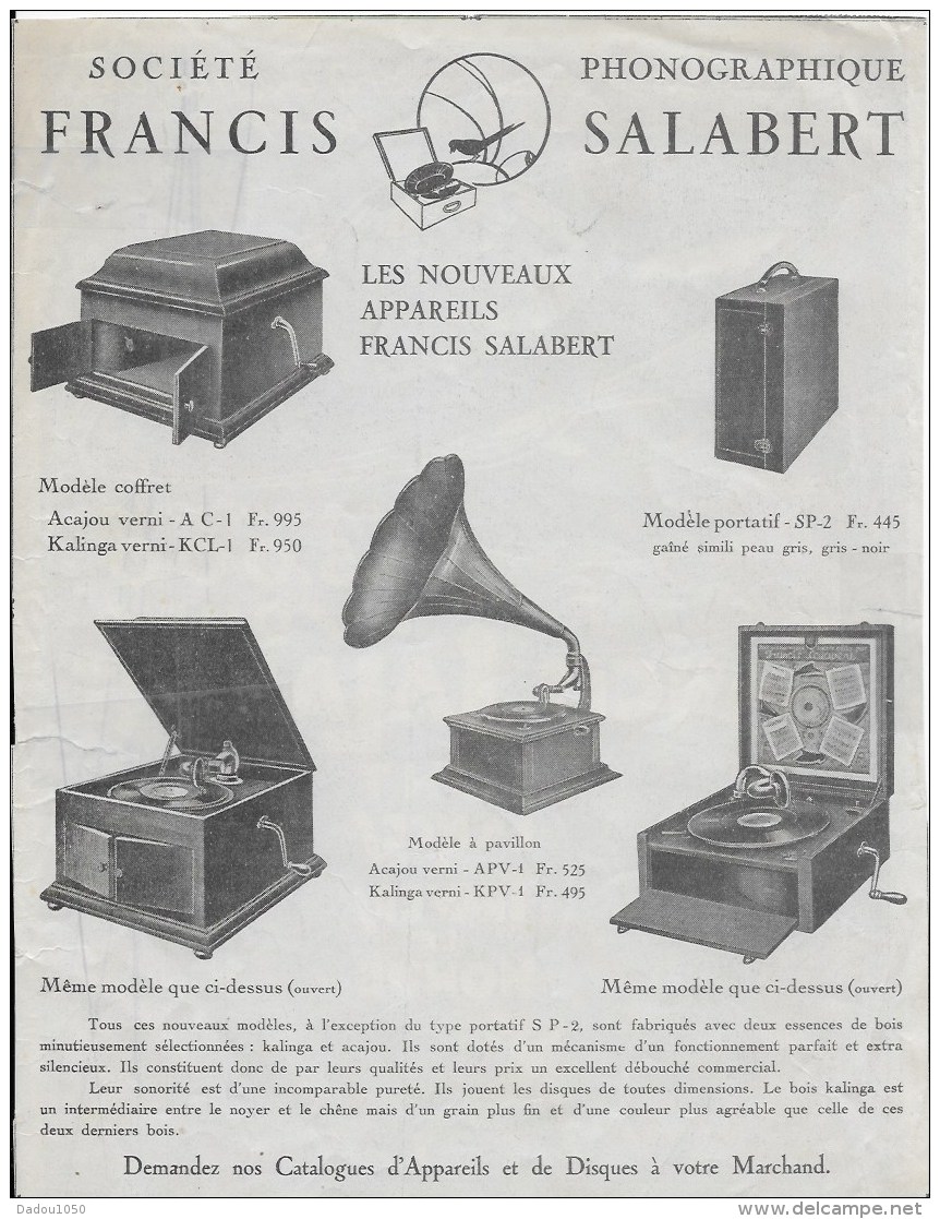 Société Phonographique Francis Salabert - Publicités