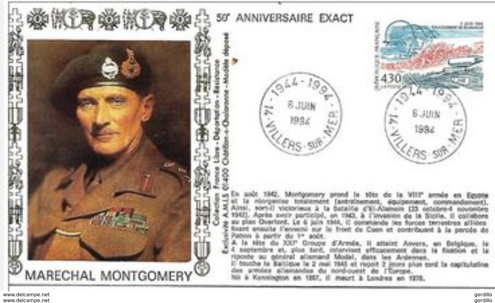 Pli 1994  Débarquement  VILLERS SUR MER Montgomery. - Guerre Mondiale (Seconde)