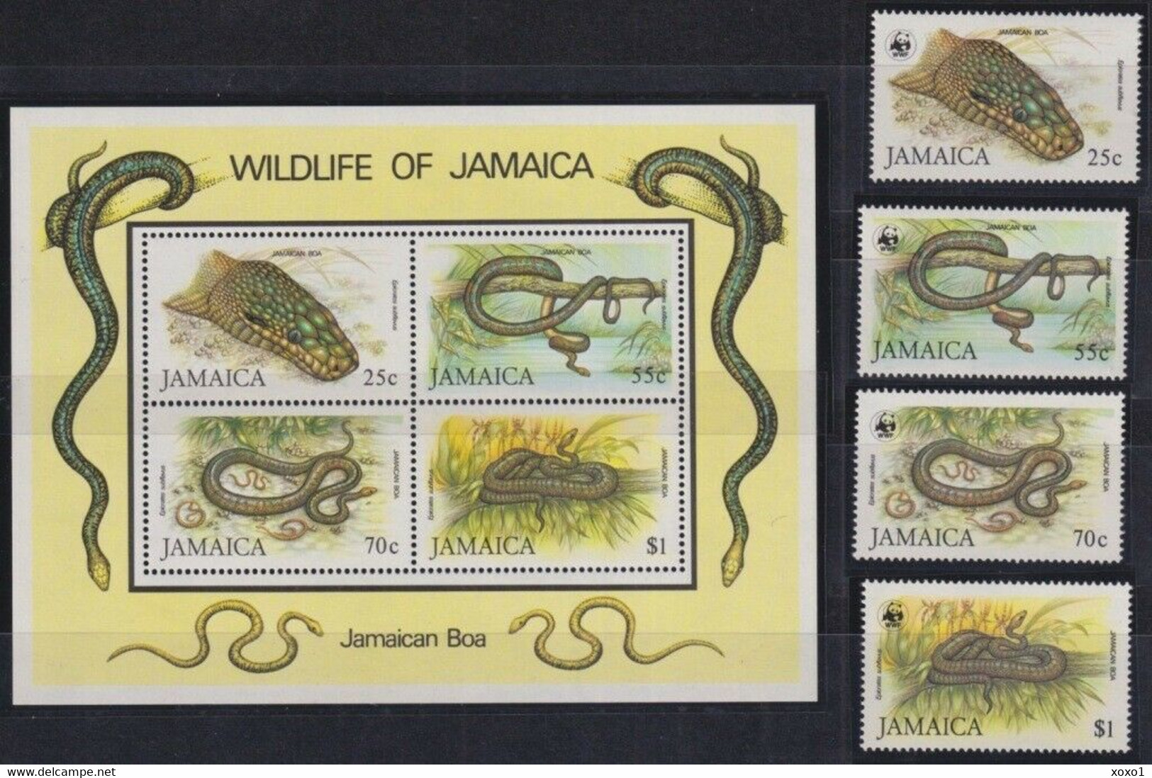 Jamaica 1984 MiNr. 591 - 594 (Block 24) Jamaika WWF REPTILES Jamaican Boa 4v + S\sh  MNH** 90,00 € - Unused Stamps