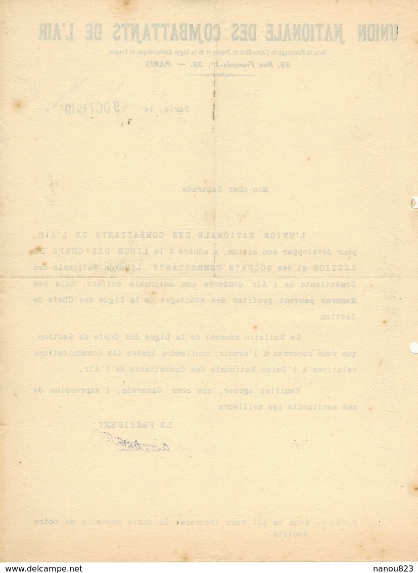 1919 MILITARIA PARIS : UNION NATIONALE DES COMBATTANTS DE L'AIR - Dépliants Touristiques