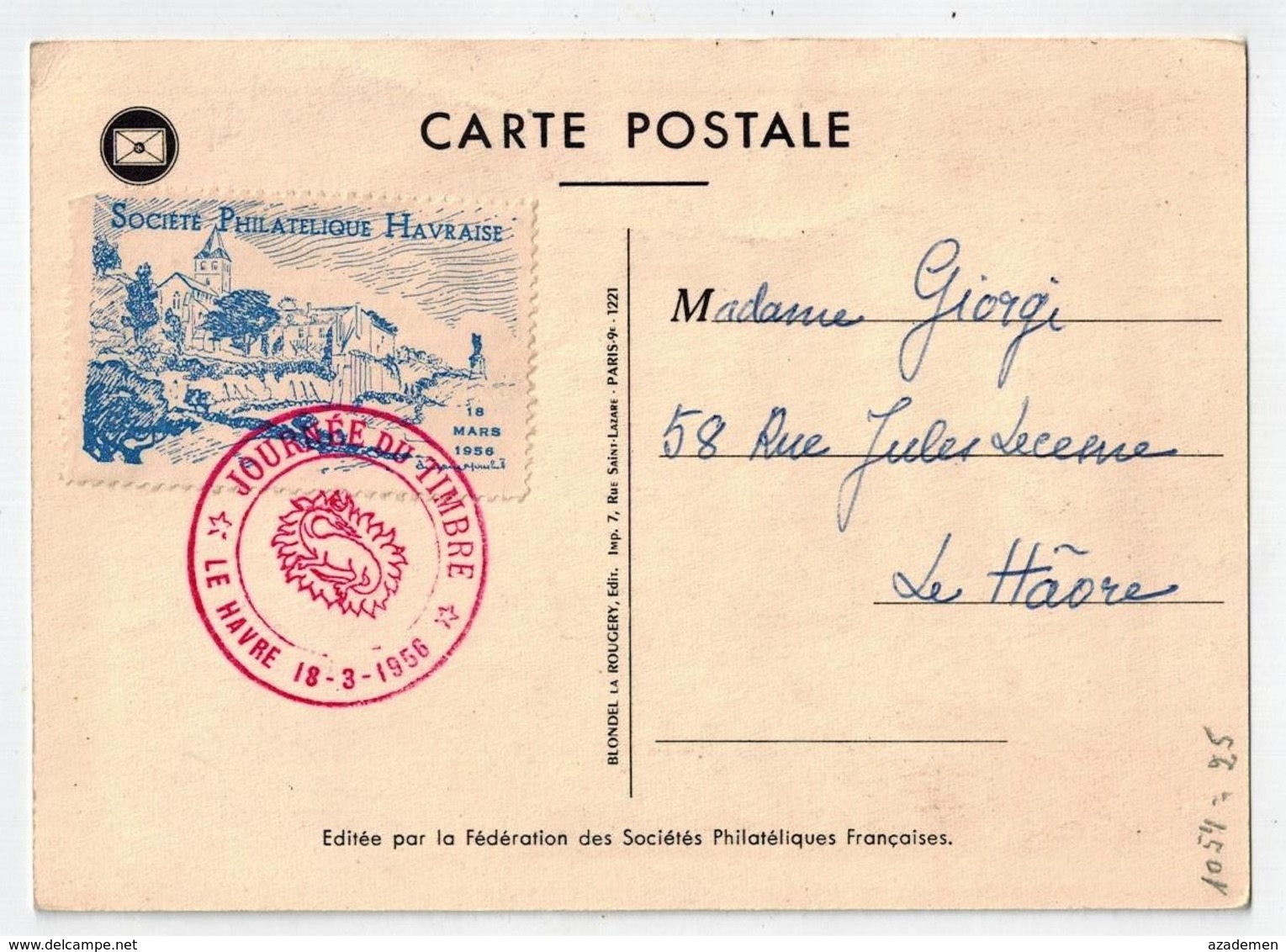 " JOURNEE DU TIMBRE  LE HAVRE 1956 " - Briefmarkenmessen