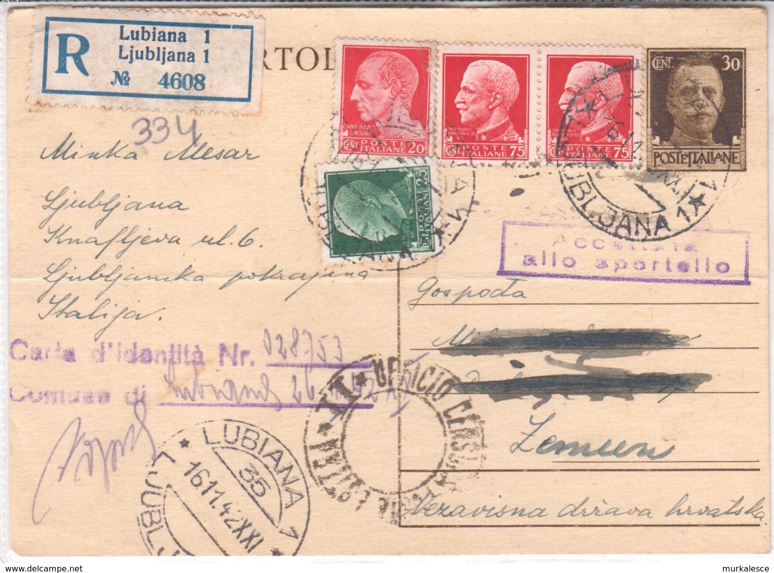 1353  CARTOLINA   R  --LUBIANA   .--NDH ZUMUN   1942 - Occ. Allemande: Lubiana