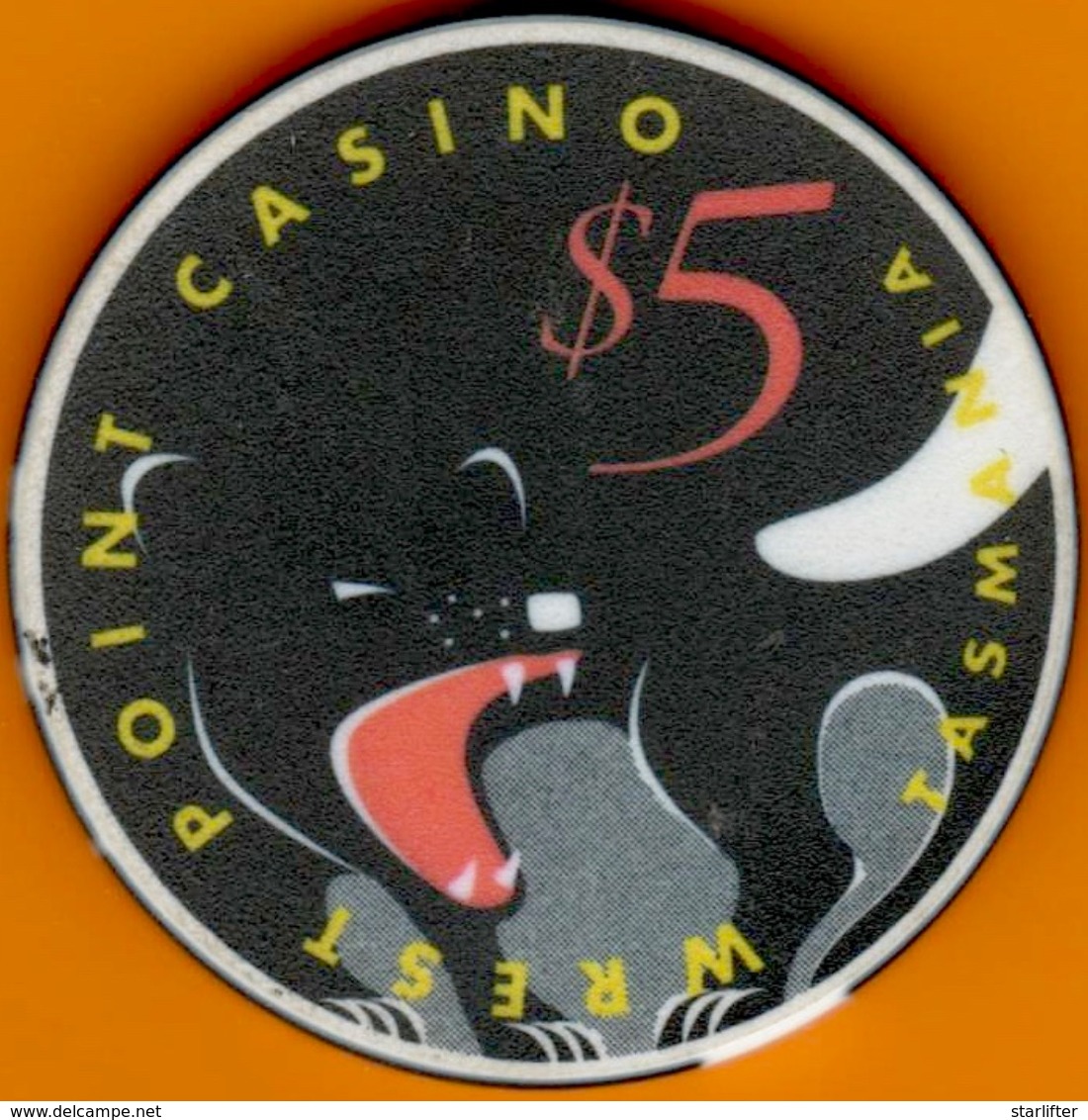 $5 Casino Chip. Wrest Point, Sandy Point, Tasmania. L19. - Casino