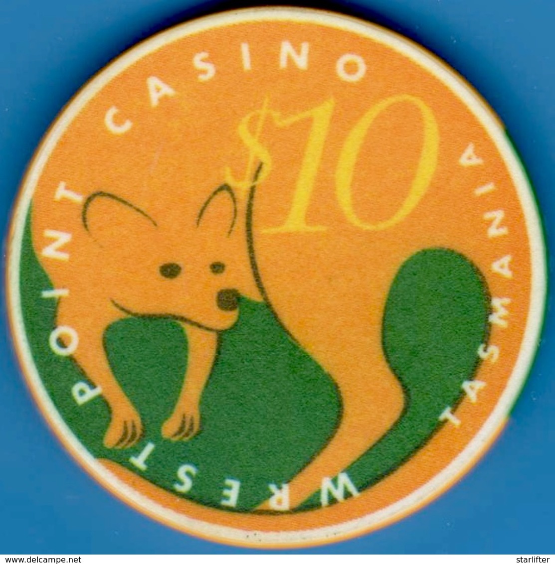 $10 Casino Chip. Wrest Point, Sandy Point, Tasmania. L19. - Casino