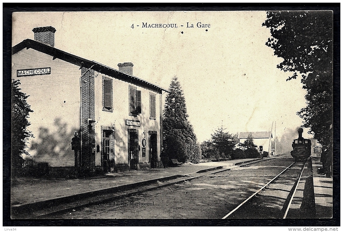 CPA ANCIENNE FRANCE- MACHECOUL (44)- LA GARE COTÉ INTERIEUR A L'ARRIVÉE DU VAPEUR- TRES GROS PLAN EN ÉTÉ - Machecoul