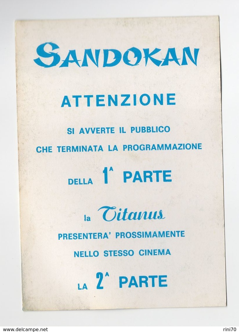 1 Cartolina Sandokan Pubblicitaria Film Titanus 10,5 X15 Cm 1 Parte - Pubblicitari