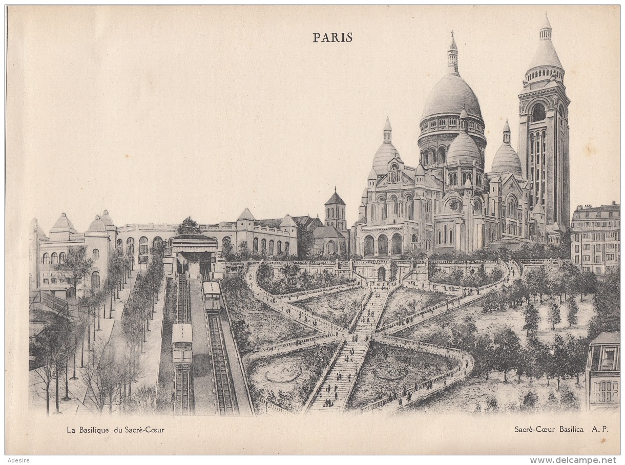 PARIS - SACRE COEUR BASILICA, Großer Druck Auf Karton, Format Ca. 29 X 21 Cm, Gute Erhaltung ... - Lithographien