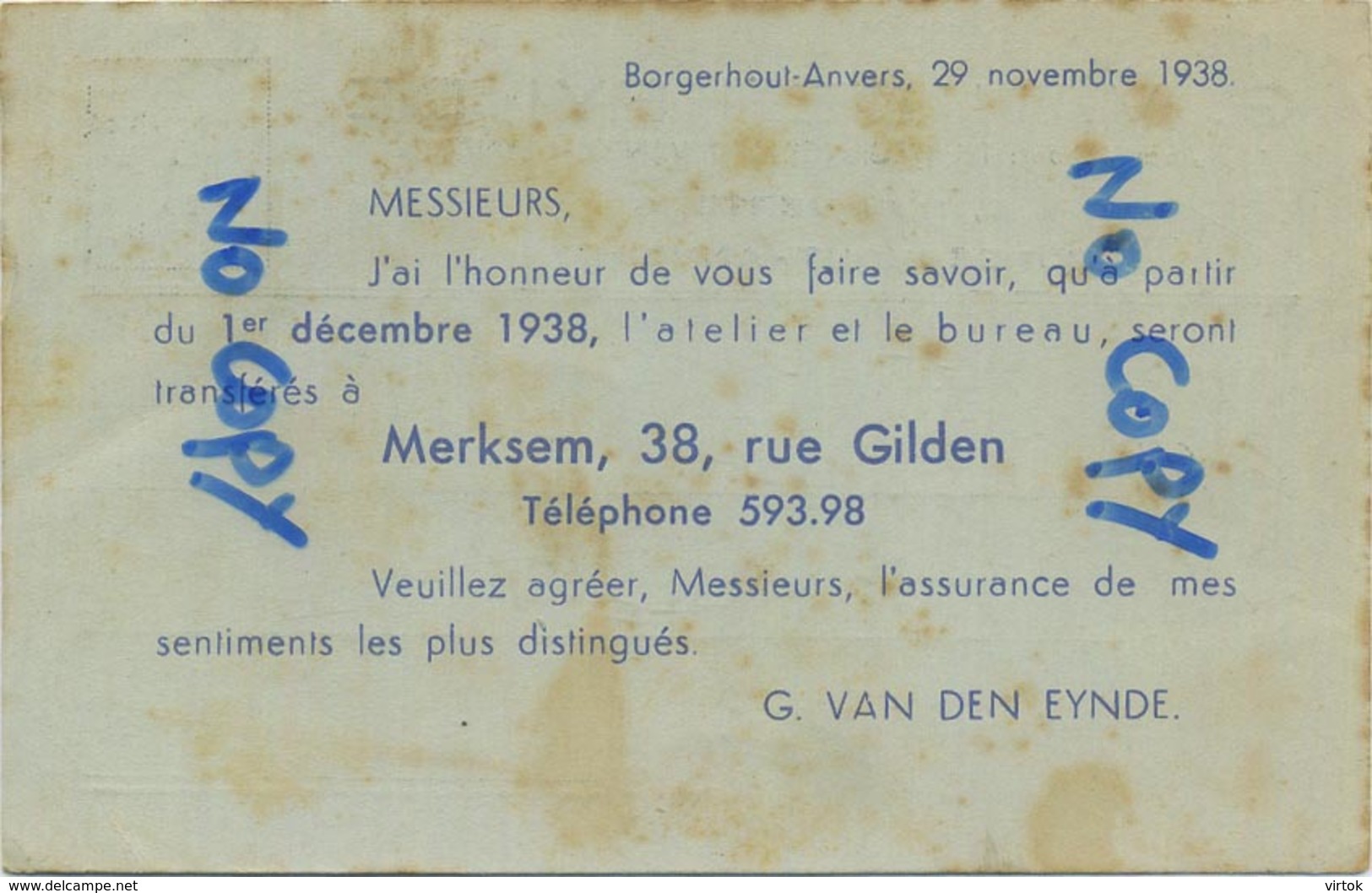 Borgerhout : G. Van Den Eynde   A  Merksem    ( 2 Scans ) - Anderlues