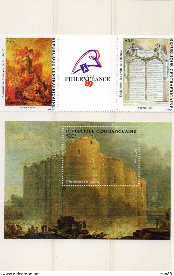 CENTRAFRIQUE / Révolution Française 2 Valeurs Dentelées Se Tenant + 1Bloc MNH Cote + De 26.00 Euros Vente 3.00 Euros - Franz. Revolution