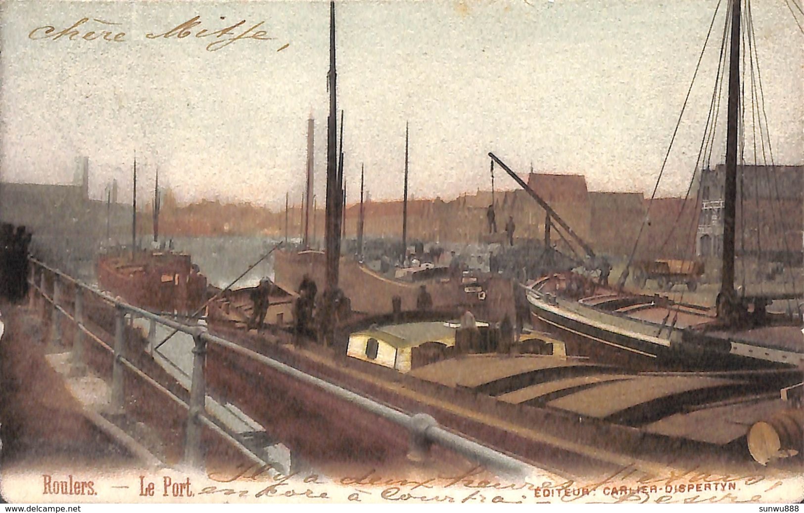 Roulers - Le Port (animée, Colorisée, Edit. Carlier-Dispertyn 1902, Batellerie) - Hausboote