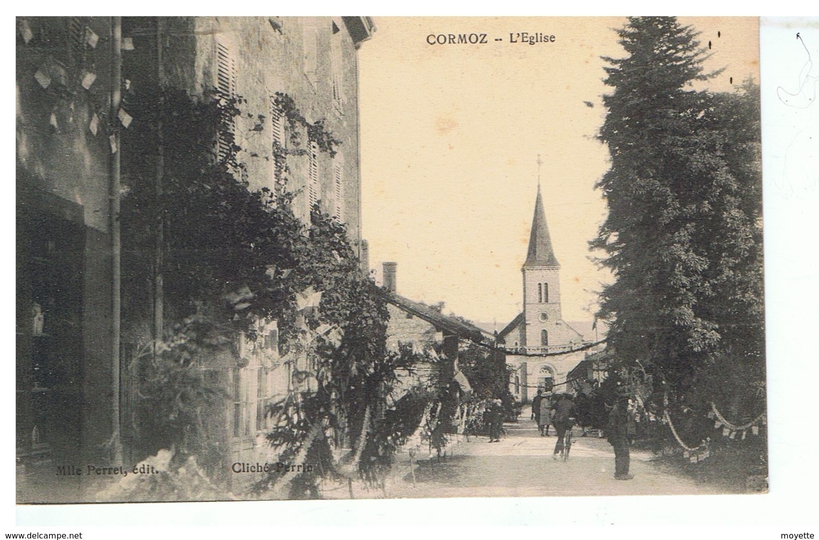 CPA-01-CORMOZ-L'EGLISE-ANIMEE-1 ATTELAGE-PERSONNAGES-LES RUES DÉCORÉES-UN JOUR DE FÊTE- - Zonder Classificatie