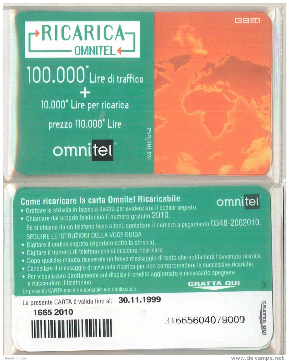 OMNITEL Ricaricat N 1044 - Omnitel Pianeta Arancio 30/11/1999 - [2] Sim Cards, Prepaid & Refills