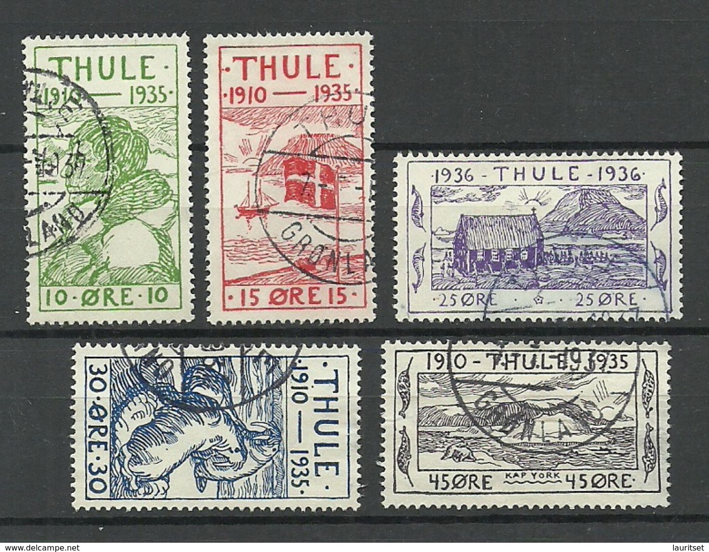 DENMARK THULE 1935/36 Michel 1 - 5 O NB! 25 & 25 öre Stamps Have Thins/Dünne Haftstellen! - Thulé