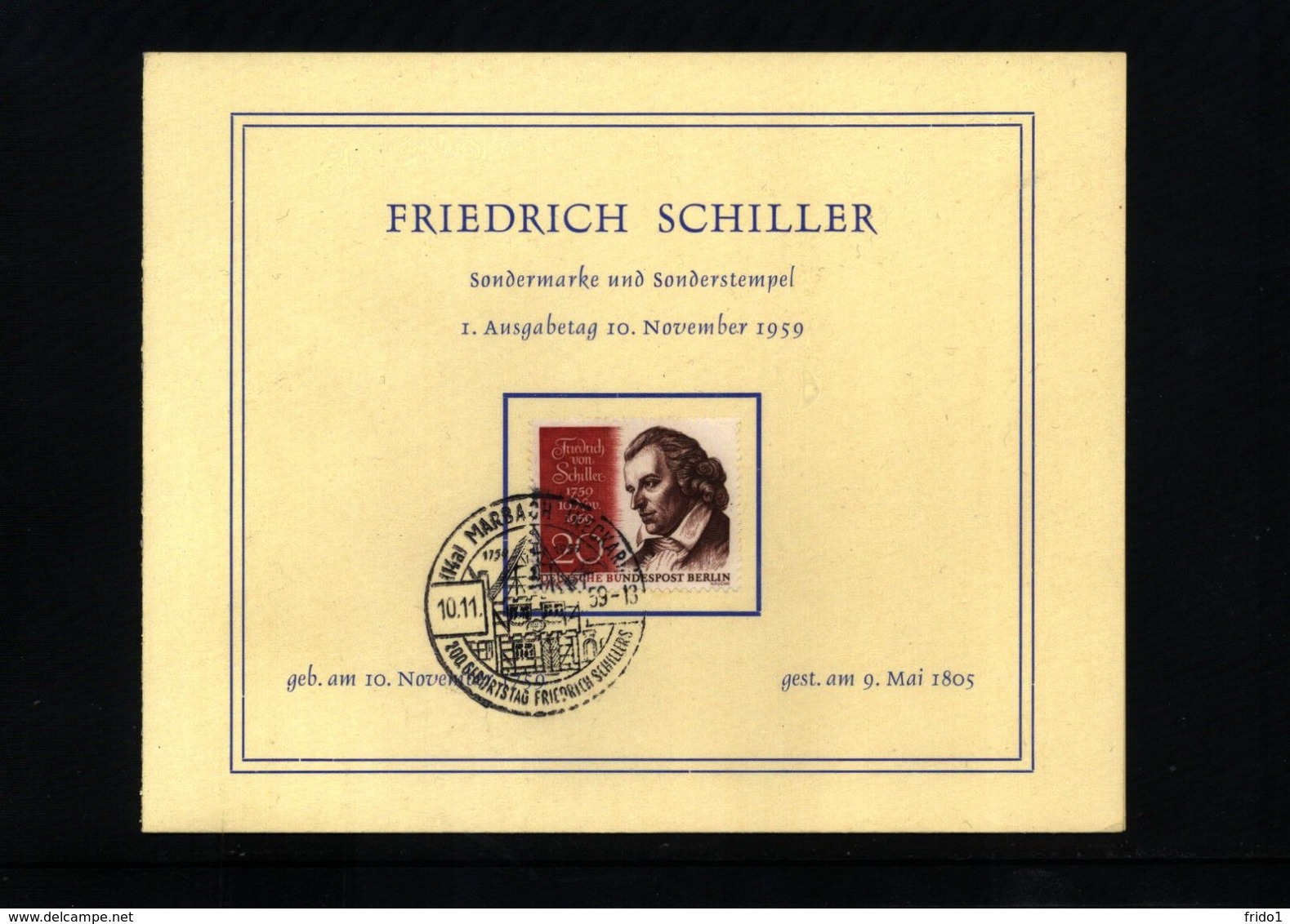 Deutschland / Germany Berlin 1959 Friedrich Schiller Gedenkblatt - Briefe U. Dokumente