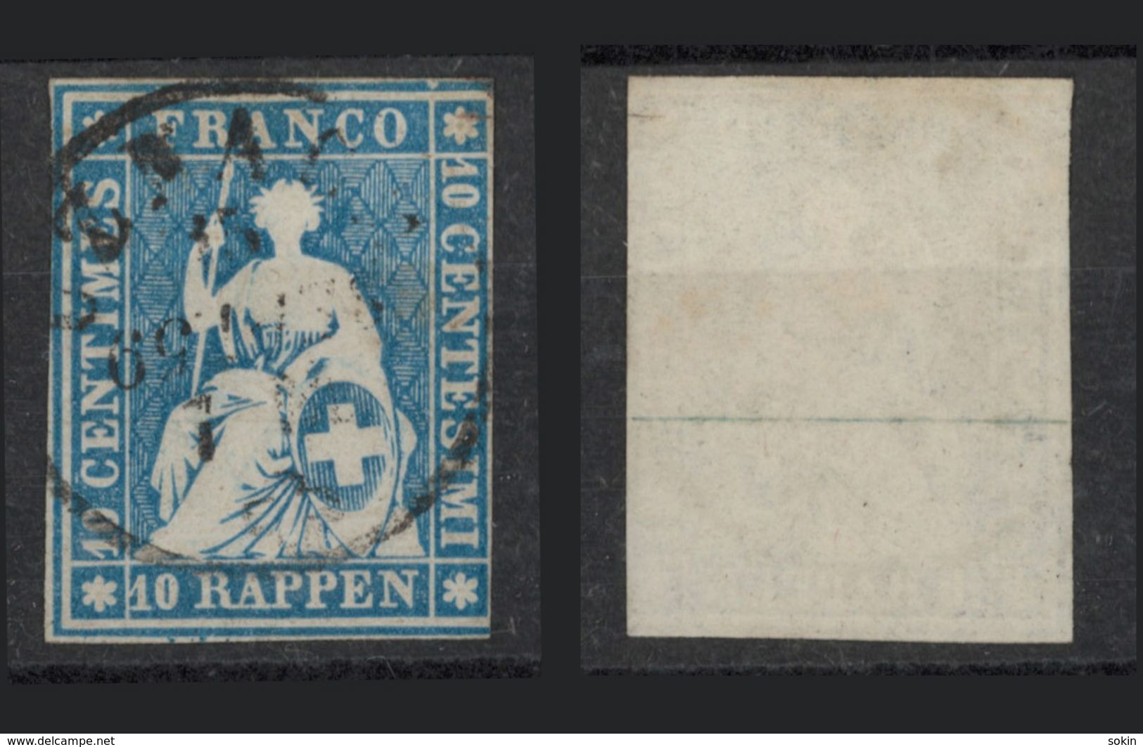 SVIZZERA - HELVETIA - (Vedere Fotografia) (See Photo) - 1854-1862 - 10r Azzurro C.normale (filo Verde) - Used Stamps