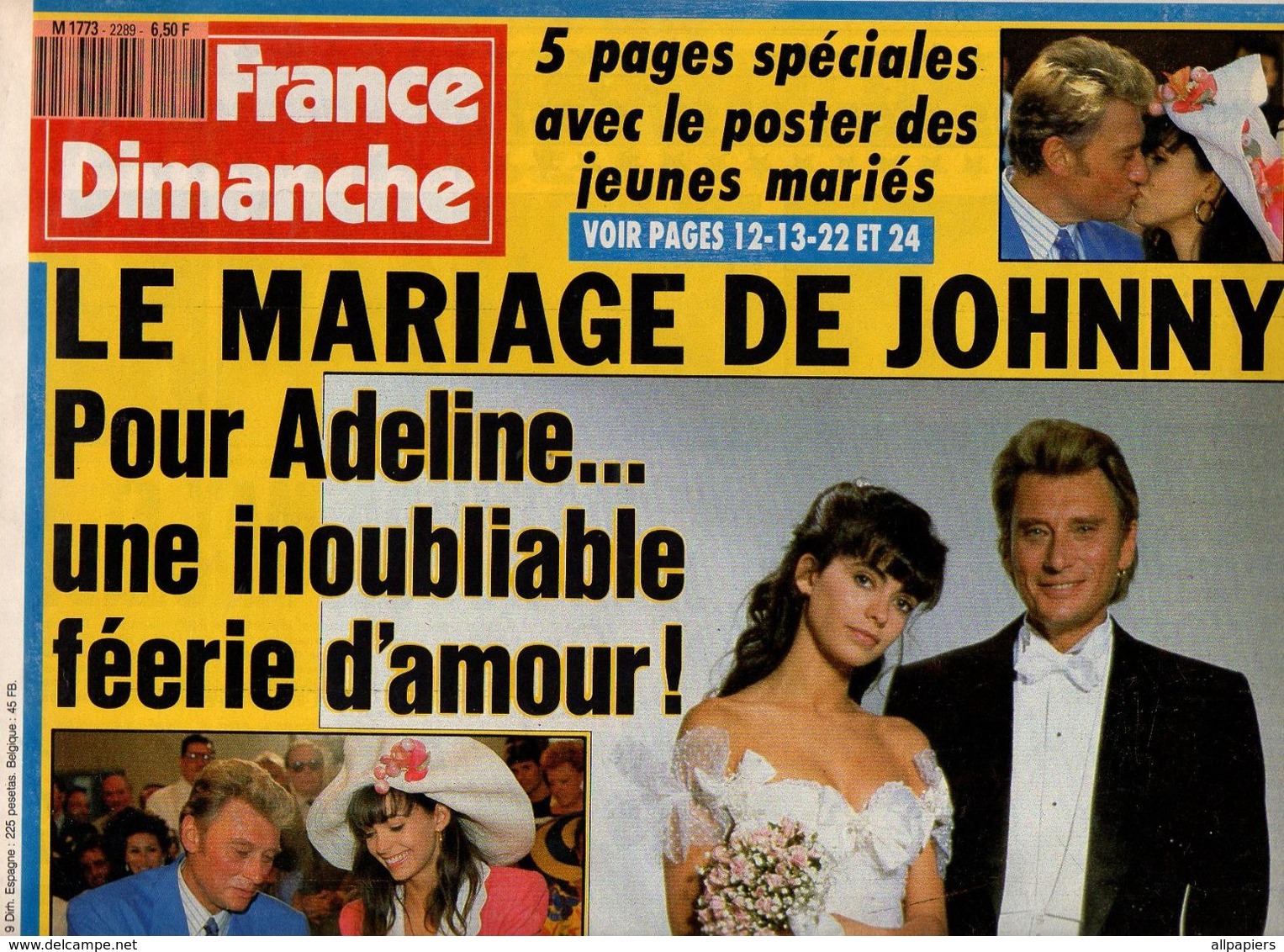 France Dimanche N°2289 Le Mariage De Johnny Hallyday Et Adeline - Mathilda May - Luis Mariano De 1990 - People