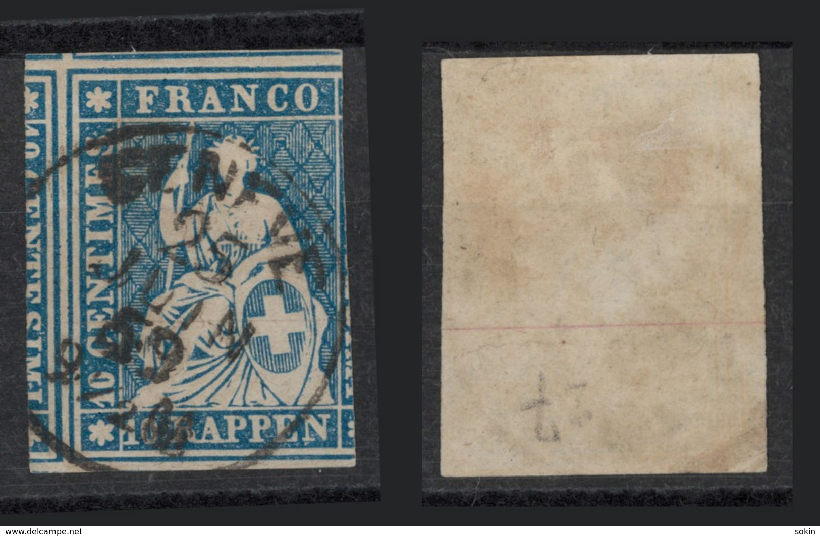 SVIZZERA - HELVETIA - (Vedere Fotografia) (See Photo) - 1854-1862 - 10r Azzurro C.normale (filo Rosso) - Used Stamps