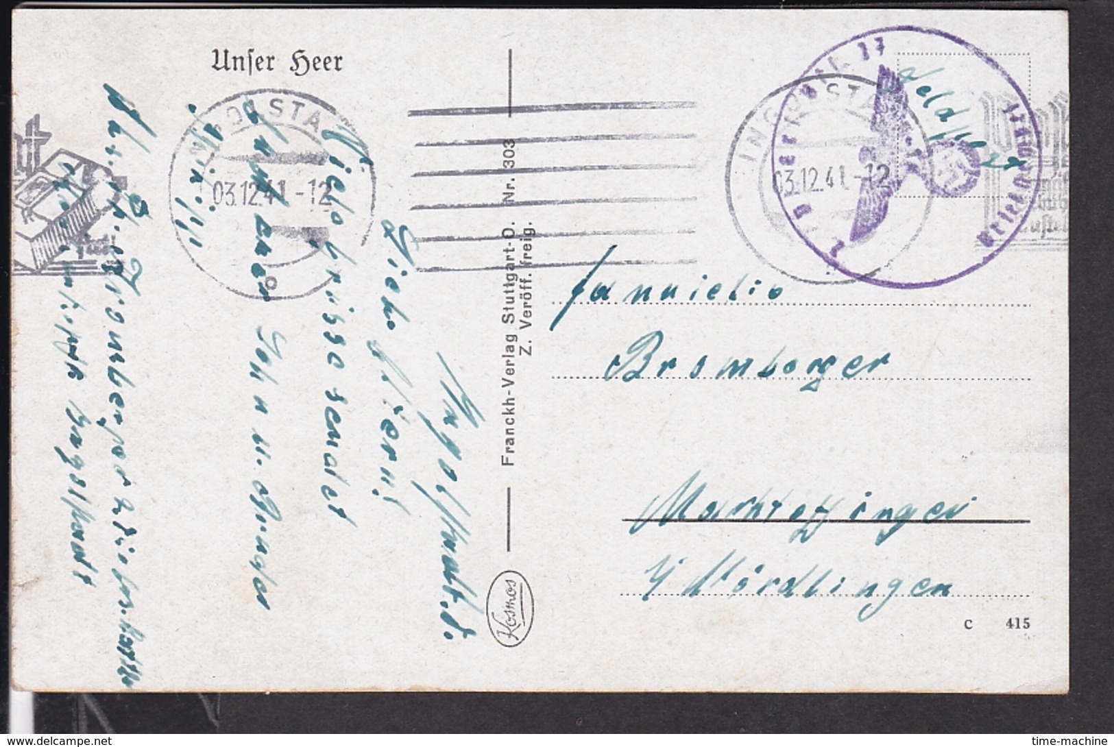 Postkarte Unser Heer " In Hoher Fahrt " Feldpost 1941 Stempel Ingolstadt - Briefe U. Dokumente